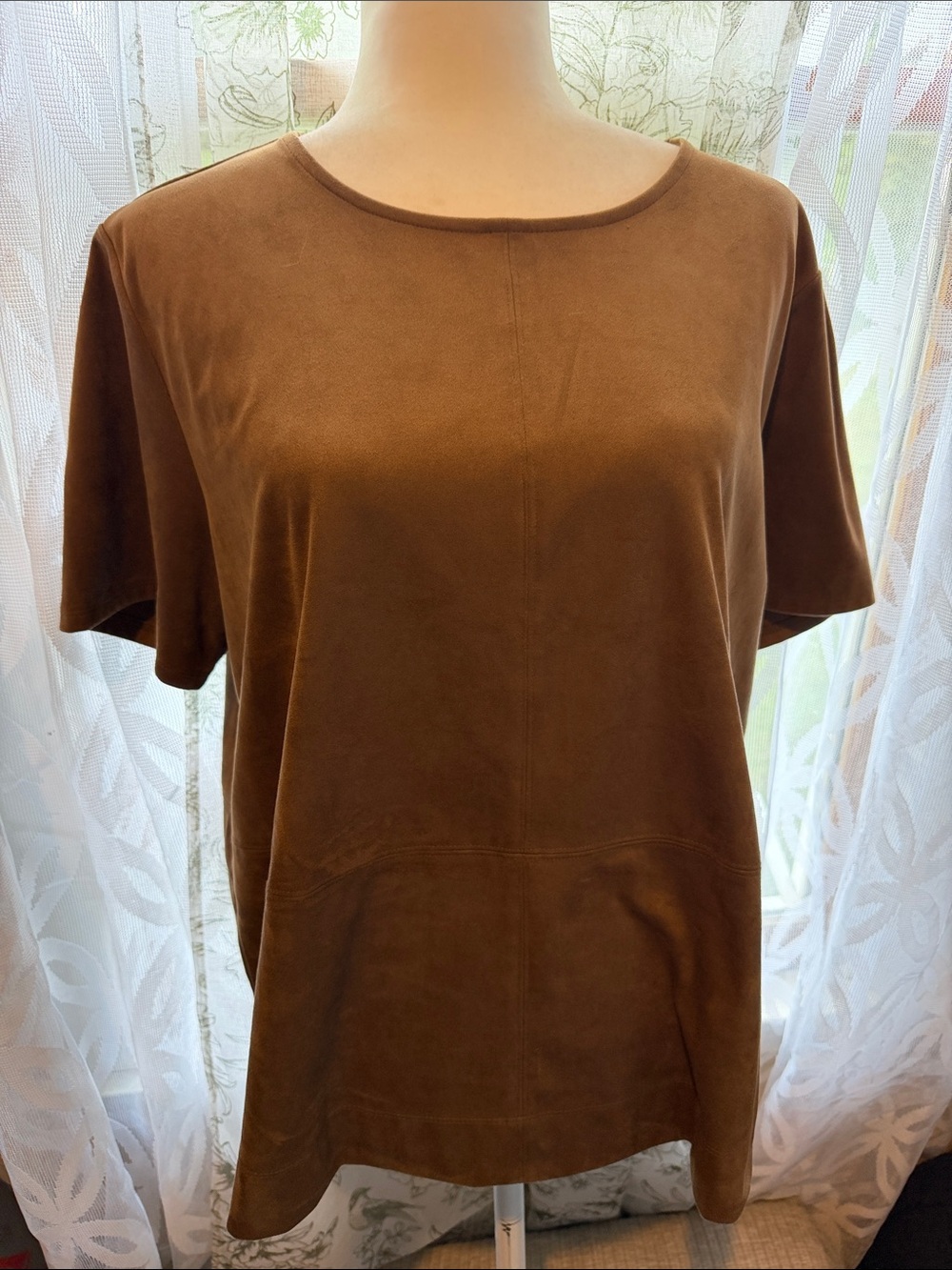 NWT, J. Jill Brown Short Sleeve Suede-Look Tee size L